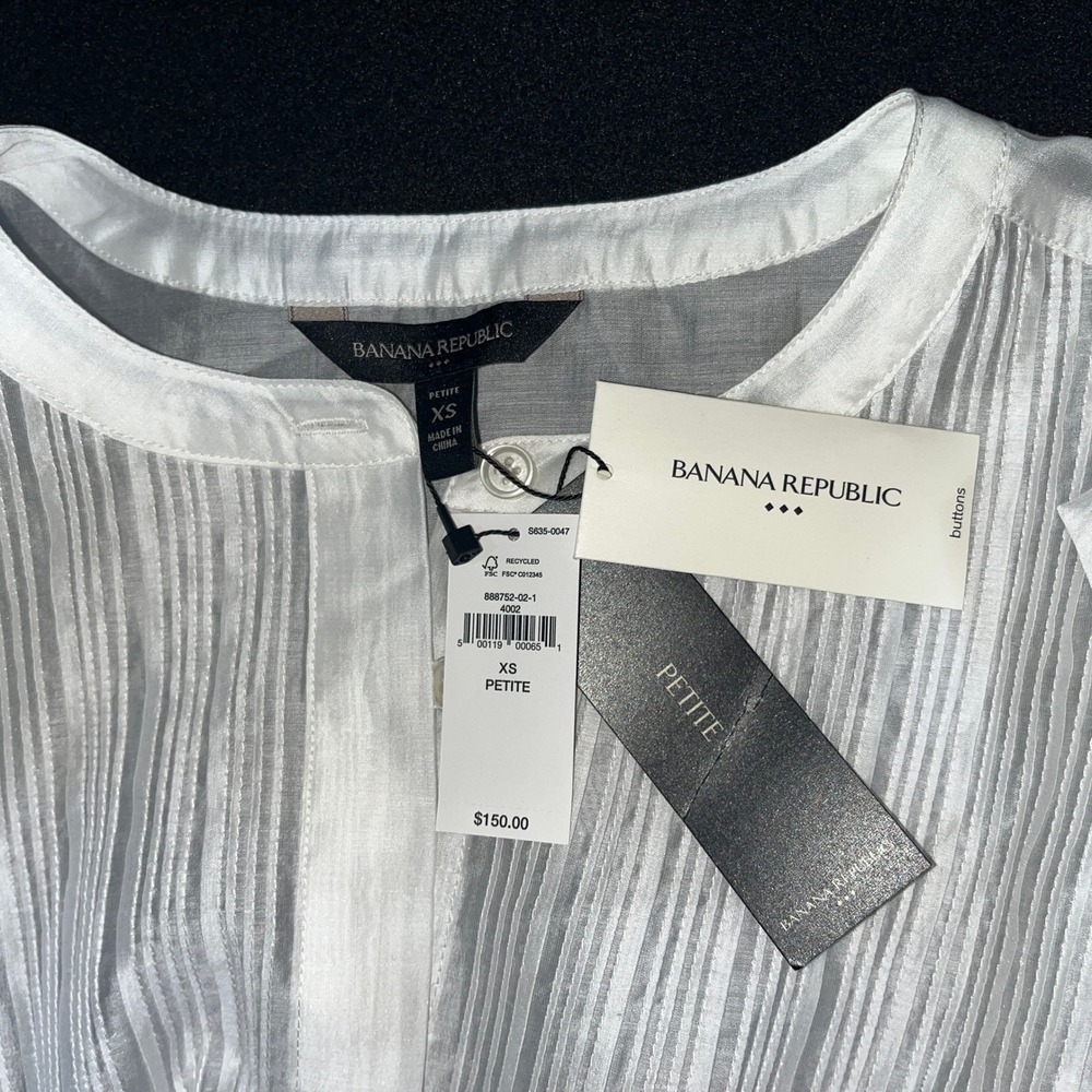 Banana Republic NWT Sheer Organza Pintuck Midi Dress XS Petite White Romantic - Picture 2 of 7